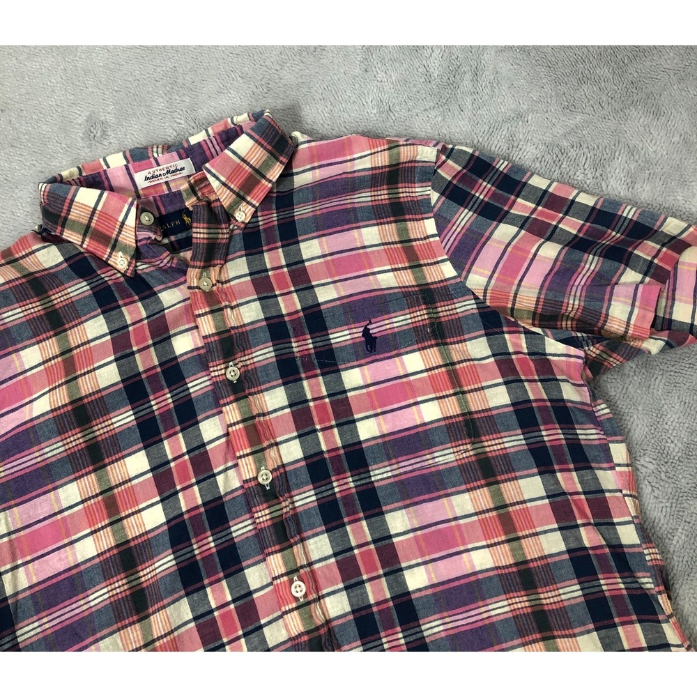 Ralph‎ Lauren Authentic Indian Madras Shirt Men's Medium Pink Plaid Button Down